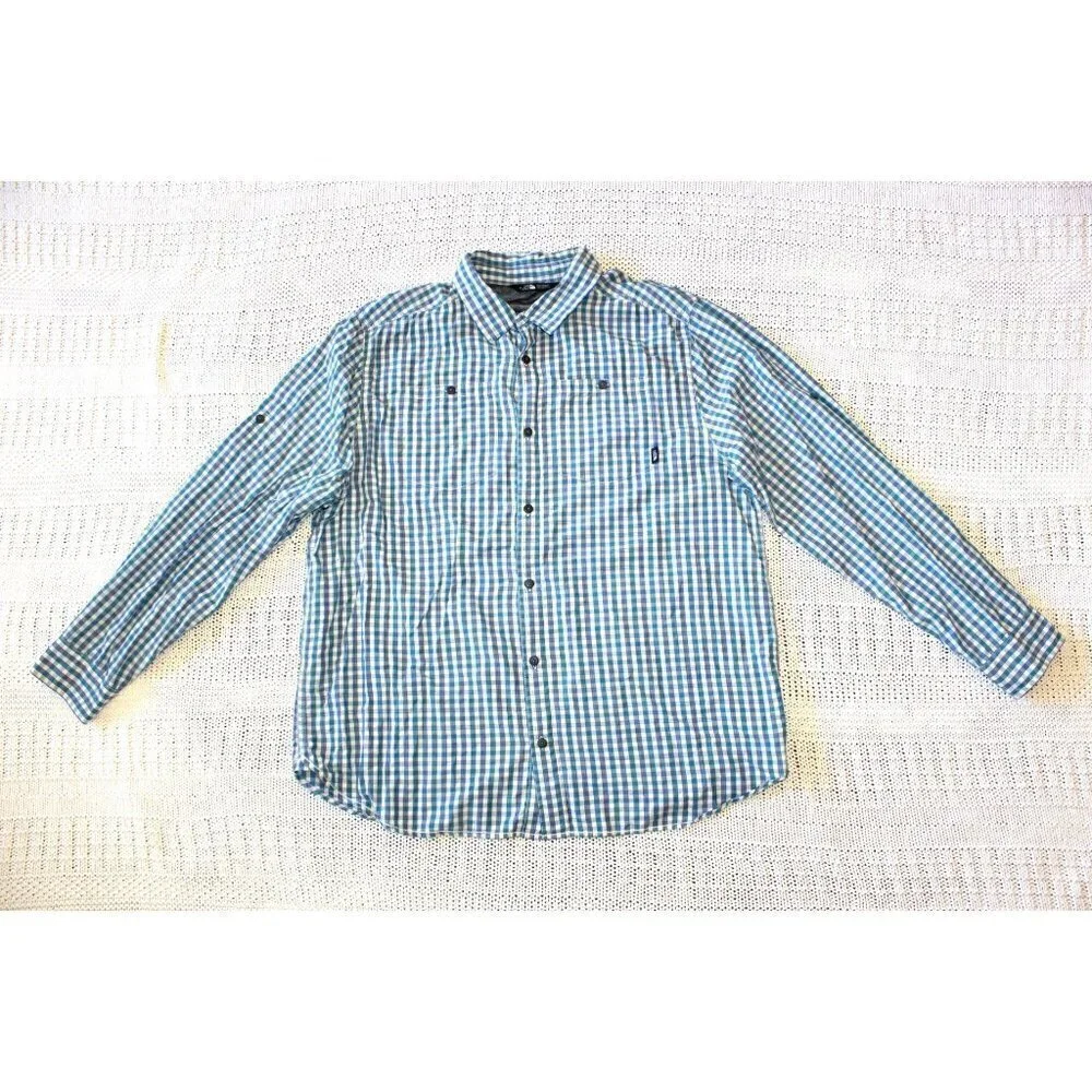 The North Face Men Plaid Shirt Blue & White Button down Size XXL Long Sleeve
